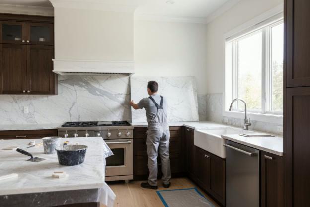 Installare backsplash di marmo