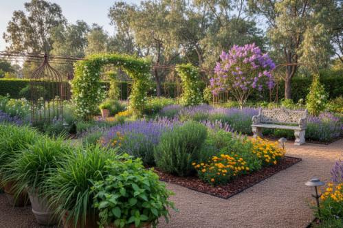 un giardino con fontana